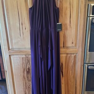 MARINA Sleeveless Eggplant Cascade Front Jumpsuit